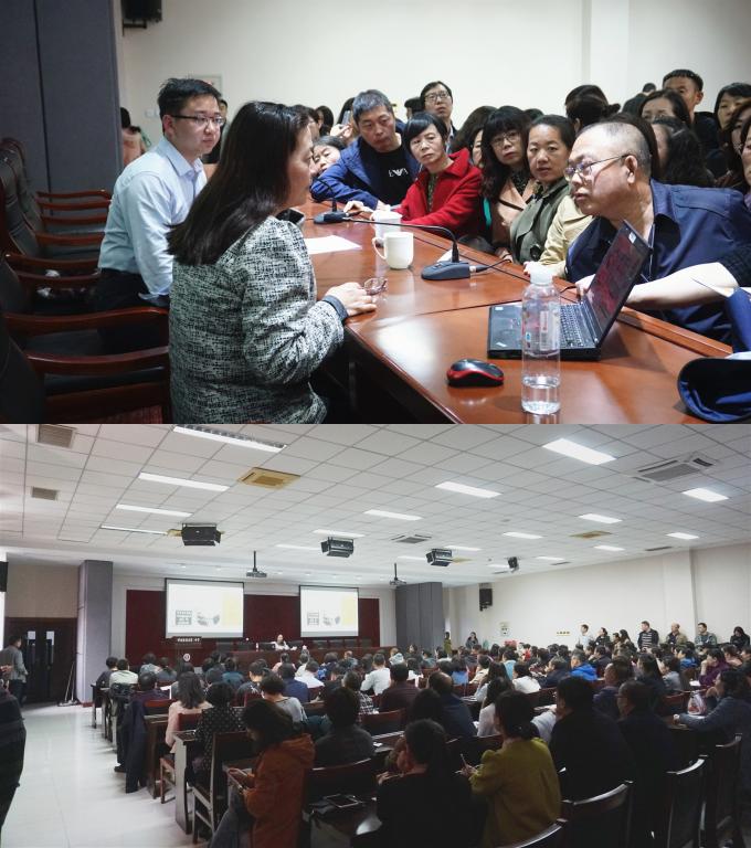 林琼书记在宣讲会现场与家长交流